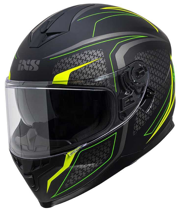 iXS 1100 2.4 Integralhelm in Schwarz matt mit Neongelb-Grafikdetails